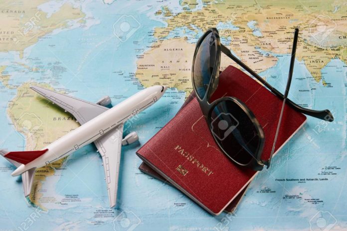 Plane worldwide travel planning concept