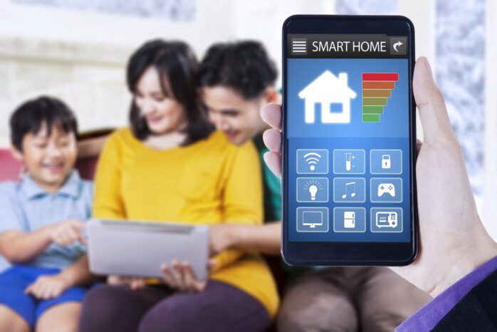 Smart home system and cheerful family at home