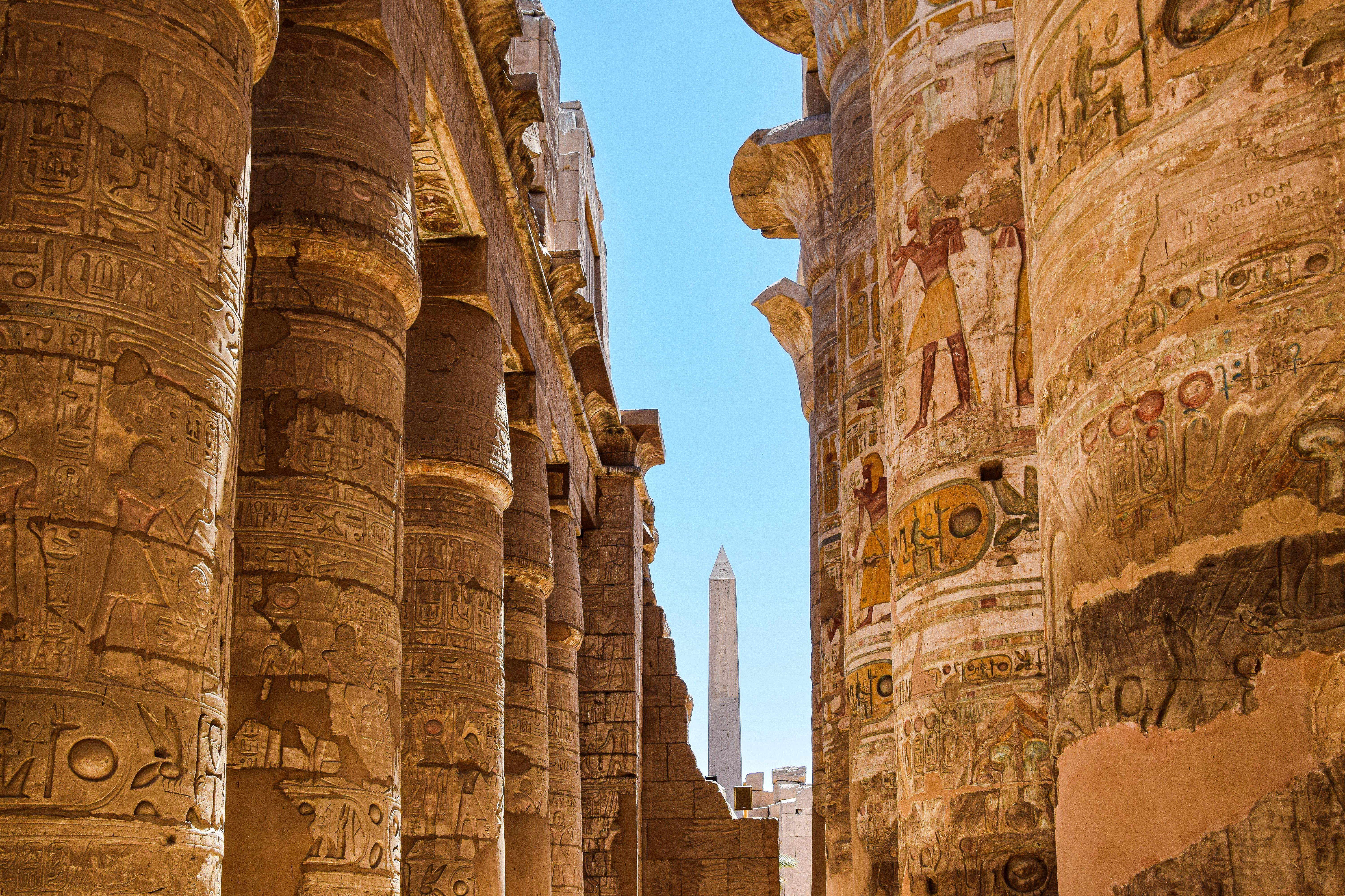 Majestic columns and hieroglyphs at Karnak Temple in Egypt